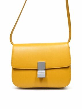 Celine Classic Box Style Leather Shoulder Bag Yellow Minimal Chic